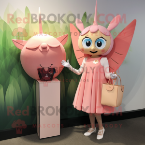 Peach Tooth Fairy mascot costume character dressed with a Shift Dress and Wallets