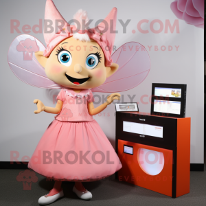 Peach Tooth Fairy mascot costume character dressed with a Shift Dress and Wallets