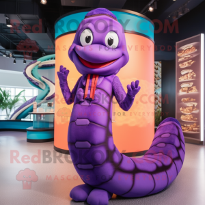 Purple Snake mascot costume character dressed with a One-Piece Swimsuit and Berets