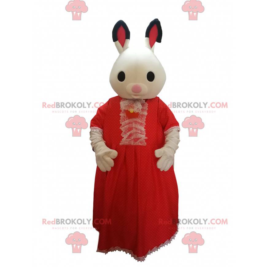 Mascote do coelho com um vestido de renda vermelha. - Mascote do coelho com um vestido de renda vermelha. -