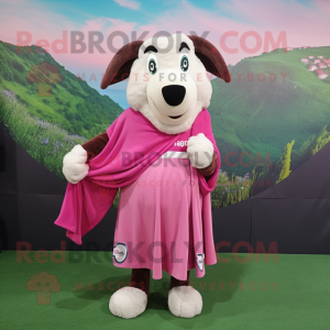 Pink Suffolk Sheep mascot costume character dressed with a Wrap Skirt and Scarf clips