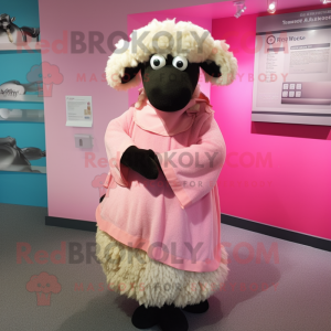 Pink Suffolk Sheep mascot costume character dressed with a Wrap Skirt and Scarf clips