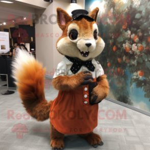 Rust Squirrel mascot costume character dressed with a Skirt and Ties