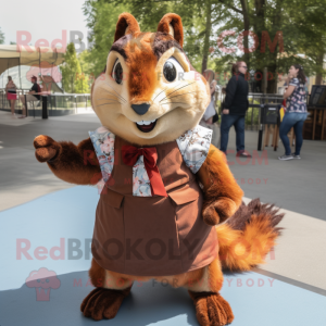 Rust Squirrel mascot costume character dressed with a Skirt and Ties