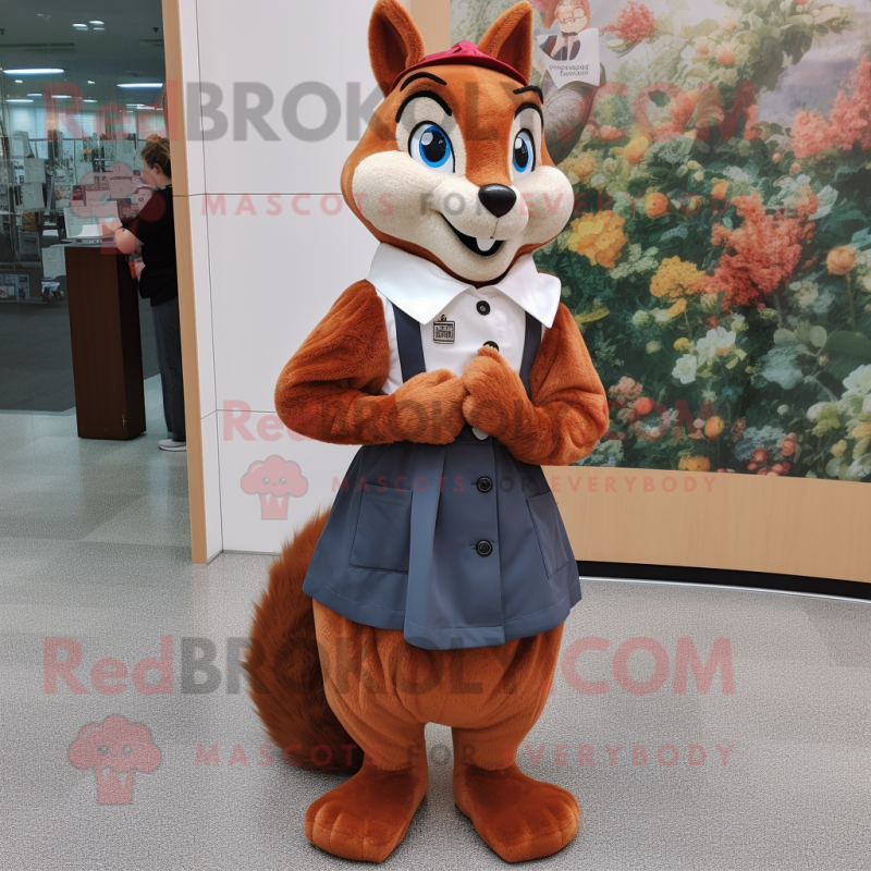 Rust Squirrel mascot costume character dressed with a Skirt and Ties