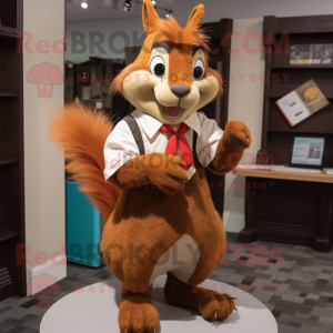 Rust Squirrel mascot costume character dressed with a Skirt and Ties