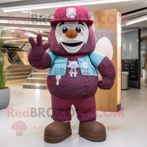 Maroon Ice mascot costume character dressed with a Cargo Shorts and Berets