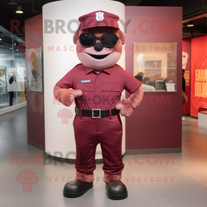 Maroon Ice mascot costume character dressed with a Cargo Shorts and Berets