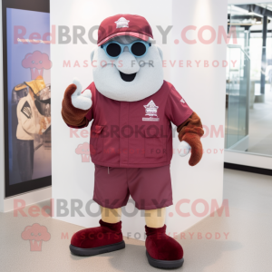 Maroon Ice mascot costume character dressed with a Cargo Shorts and Berets