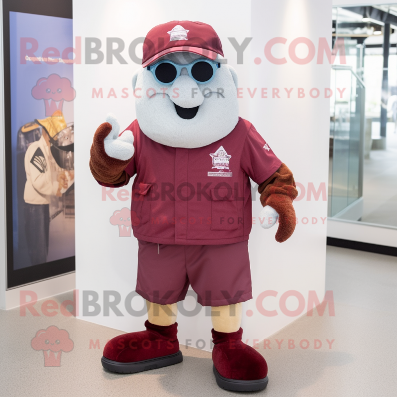 Maroon Ice mascot costume character dressed with a Cargo Shorts and Berets Maroon Ice mascot costume character dressed with a Cargo Shorts and Berets