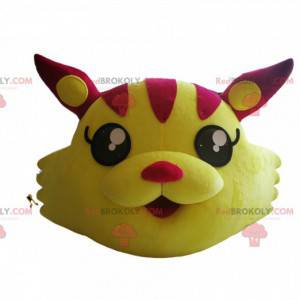 Mascote da cabeça do gato fúcsia e amarelo. - Redbrokoly.com