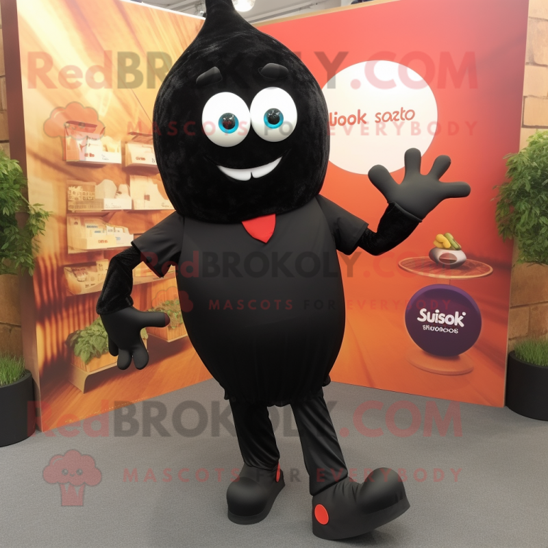 Black Shakshuka mascot costume character dressed with a Trousers and Tie pins