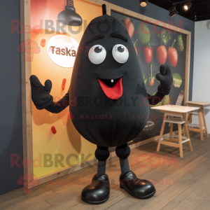 Black Shakshuka mascot costume character dressed with a Trousers and Tie pins