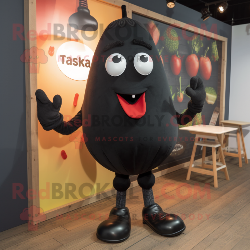 Black Shakshuka mascot costume character dressed with a Trousers and Tie pins