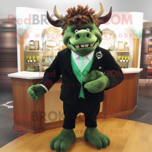 Forest Green Minotaur mascot costume character dressed with a Cocktail Dress and Tie pins