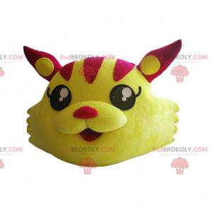 Mascota de cabeza de gato fucsia y amarillo. - Redbrokoly.com