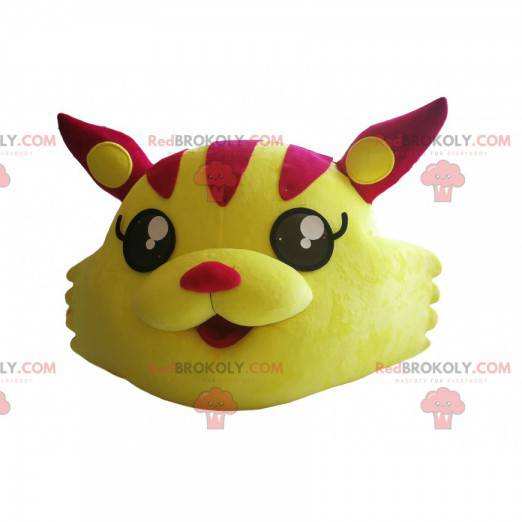 Mascote da cabeça do gato fúcsia e amarelo. - Redbrokoly.com