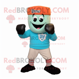 Turquoise Boxing Glove mascot costume character dressed with a Baseball Tee and Beanies