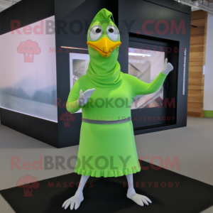 Lime Green Gull mascot costume character dressed with a Yoga Pants and Shawls