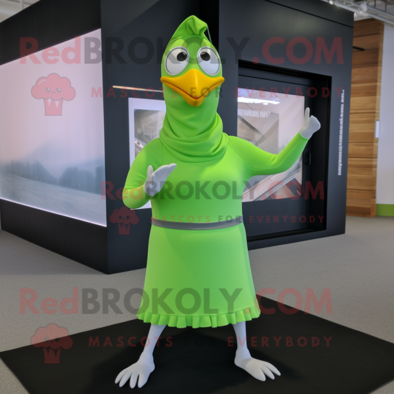 Lime Green Gull mascot costume character dressed with a Yoga Pants and Shawls