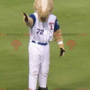 Brown camel mascot in baseball outfit - Redbrokoly.com