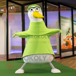 Lime Green Gull mascot costume character dressed with a Yoga Pants and Shawls