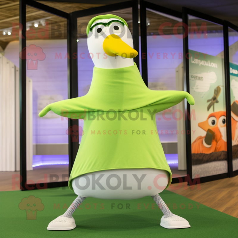Lime Green Gull mascot costume character dressed with a Yoga Pants and Shawls Lime Green Gull mascot costume character dressed with a Yoga Pants and Shawls