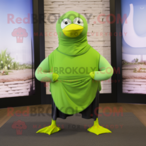 Lime Green Gull mascot costume character dressed with a Yoga Pants and Shawls