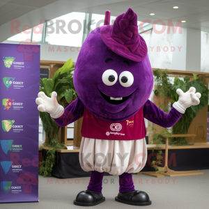 Purple Beet mascot costume character dressed with a T-Shirt and Earrings