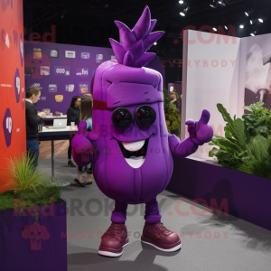 Purple Beet mascot costume character dressed with a T-Shirt and Earrings