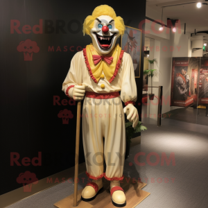 Cream Evil Clown mascot costume character dressed with a Polo Tee and Tie pins