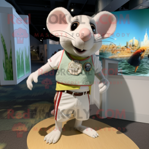 White Rat mascot costume character dressed with a Rash Guard and Anklets