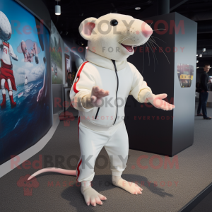 White Rat mascot costume character dressed with a Rash Guard and Anklets