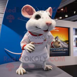 White Rat mascot costume character dressed with a Rash Guard and Anklets