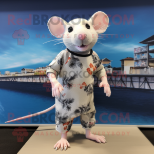 White Rat mascot costume character dressed with a Rash Guard and Anklets