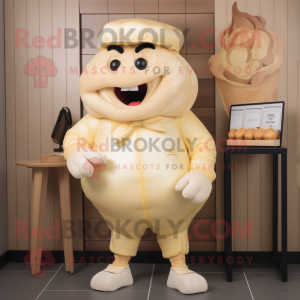 Cream Beef Wellington mascot costume character dressed with a Jeggings and Cufflinks