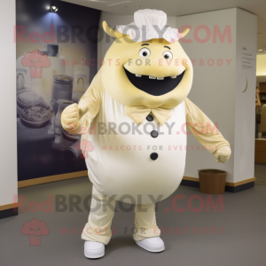 Cream Beef Wellington mascot costume character dressed with a Jeggings and Cufflinks