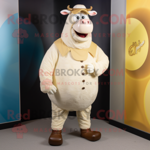 Cream Beef Wellington mascot costume character dressed with a Jeggings and Cufflinks