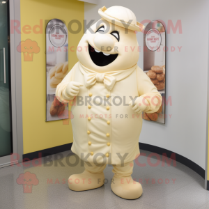 Cream Beef Wellington mascot costume character dressed with a Jeggings and Cufflinks