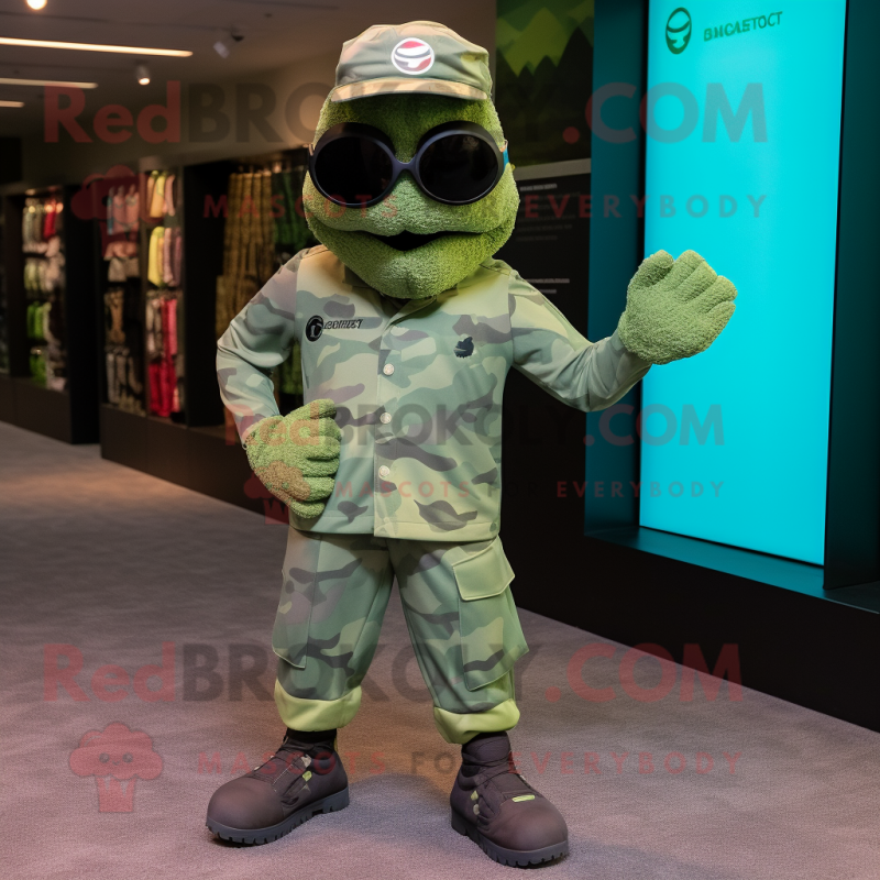 Cyan Green Beret mascot costume character dressed with a Joggers and Ties Cyan Green Beret mascot costume character dressed with a Joggers and Ties