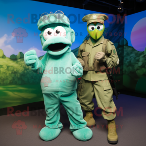 Cyan Green Beret mascot costume character dressed with a Joggers and Ties