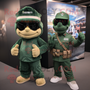 Cyan Green Beret mascot costume character dressed with a Joggers and Ties