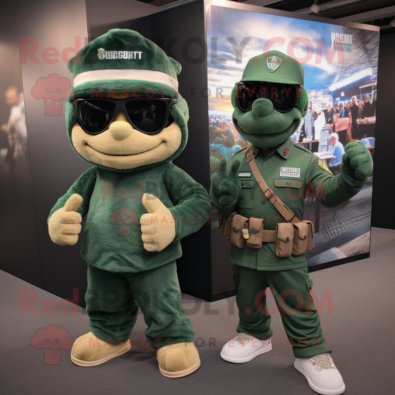 Cyan Green Beret mascot costume character dressed with a Joggers and Ties Cyan Green Beret mascot costume character dressed with a Joggers and Ties