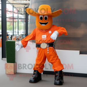 Orange Cowboy mascot costume character dressed with a Shorts and Necklaces