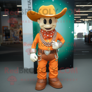 Orange Cowboy mascot costume character dressed with a Shorts and Necklaces