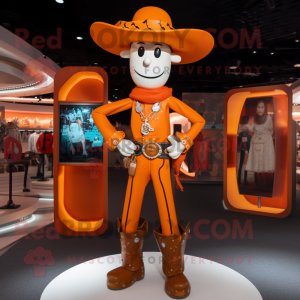 Orange Cowboy mascot costume character dressed with a Shorts and Necklaces