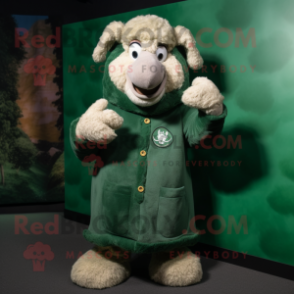 Forest Green Sheep mascot costume character dressed with a Coat and Mittens