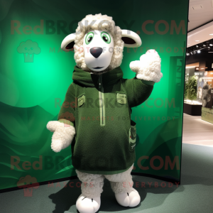 Forest Green Sheep mascot costume character dressed with a Coat and Mittens
