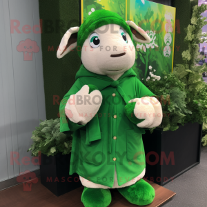 Forest Green Sheep mascot costume character dressed with a Coat and Mittens