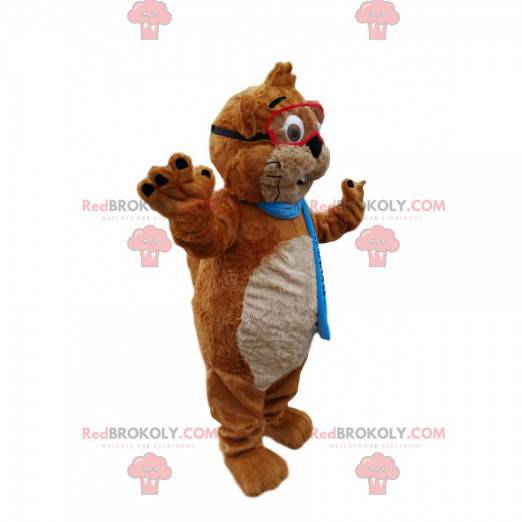 Mascot brown and white beaver with glasses - Redbrokoly.com
